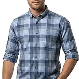 Men's Casual Button Down Long Sleeve Plaid Shirt, Blue and White Check Pattern, Cotton Blend, Regular Fit image 1