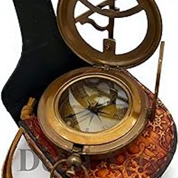 Delhi Arts Brass Sundial Compass with Leather Case and Leather Strip - Push Button Open Mechanism Vintage Compass- - Steampunk Accessory - Antiquated Finish - (Blank)-picture-64