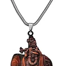 afh Lord Krishna Flute Locket with Cow Idol Snake Chain Pendant for Men and Women-picture-48