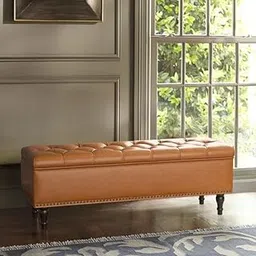 LEGACY OF COMFORT Arlecia Faux Leather Upholstered Ottoman Bench with Storage for Living Room, Storage Chest for Sofa Couch Bedroom Entryway (Camel Leather)-image-68