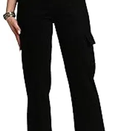 me queen MeQueen Women Black Loose Fit Cargo Jeans with Flap Pockets-picture-46