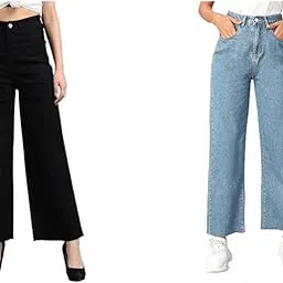 kotty Womens Solid High Rise Cotton Lycra Blend Relaxed Fit Ankle Length Jeans (Pack of 2)-picture-16