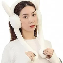 capiteum Plush Bunny Ear Earmuffs, Pink and White, Winter Accessory for Cold Weather image 1