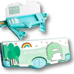 Plastic Pencil Box Large Capacity Multi Functional For Boys And Girls, Dinosaur Theme (Green)-picture-13