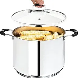 Millvado Stock Pot, Large Stainless Steel 11 Quart StockPot, Large Cooking Pot, Clear Glass Lid and Measurement Markings, Steam Hole, Induction, Gas, Electric Compatible Big Boiling Pot image 1