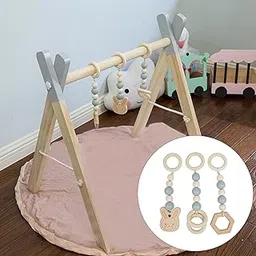 SNAPPSY 3Pcs Wooden Baby Teether Ring Set Stable Stroller Hanging Girl and Boy Grey-picture-25
