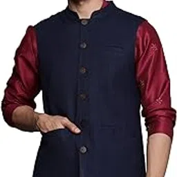 indo era Men's Cotton Blend Solid Ethnic Nehru Jackets(MNJ1NB1119S_Navy Blue_S-Size)-picture-10