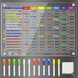 PigPotParty Magnetic Chore Chart for Kids Multiple Kids, Family Chore Chart for Fridge, 12"x 16" Acrylic Chore Board for Teens Adults, Includes 12 Markers/Towel-image-1