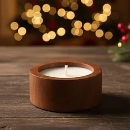Wooden Scented Candle for Christmas | Pack of 1 | Rustic Home Décor, Festive Gifting & Holiday Decoration Candle. (Circle, Jasmine)-picture-11