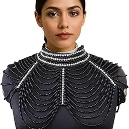Net Cape Ponchos for Women – Embellished Beaded Poncho Cape Shrug – Handcrafted Necklace-Style Ethnic Shoulder Cape – Pearl & Stone Work Cover Up for Saree/Dress/Suit (Free Size)-image-61