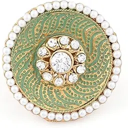zaveri pearls Pastel Green Meenakari Traditional Pearls Adjustable Finger Ring For Women-ZPFK10173-picture-21