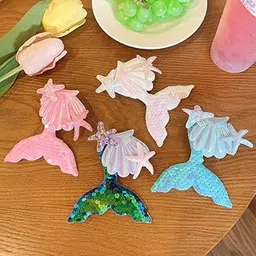 4 Pcs Sequin Mermaid Seashell Cute Hair Clip Headwear For Little Kids Girls Cartoon Pattern Alligator Clip Pins Headdress Hair Accessories,Multi-image-38