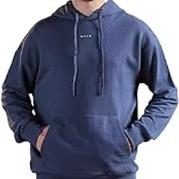 the bear house Men's Blue Pure Cotton Solid with Adjustable Hoodie-picture-13