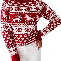 yashidun Women's Christmas Elk Pullover Sweater with Snowflake Pattern and Round Neck-picture-39