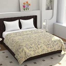 TIB® 140 GSM Soft Glace Cotton Duvet Cover Double Bed II Razai Cover II Quilt Cover II Dohar Cover for Double Bed with Zipper. (Cream Flower, Double) image 1