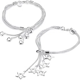 youbella Jewellery Silver Plated Stylish Latest Crystal Combo of Bracelet Bangle Jewellery for Girls and Women (Hearts & Stars)-picture-28