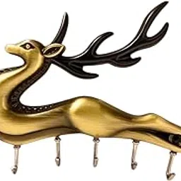 EYE BERRY BASI SALES WITH MISCELLANEOUS DEVICE Decorative Deer/Hiran Figurine WITH Wall Hooks,Key Stand Key Holder, For Home,Office,Villa, 5 Hook (Brass/Black) image 1