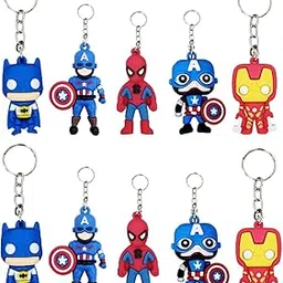 needvibes Cartoon Character Keyrings Superhero, Unicorn, Rainbow, Fastfood, Donut, Multi Themes as Birthday Party return Gifts,Party Favours, Gifts for Kids & Adults (Pack of 10) image 1