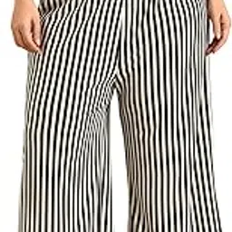 the pink moon Women's Plus Black & White Striped Comfy Palazzo (PLZ Rib KWSTRP)-picture-25