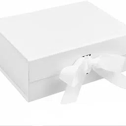 The Mood Twisters Gift Box – 23x16x10 cm Multipurpose Hardboard Empty Box for Gift Hampers & Birthday Gift Packing Box | Decorative, Foldable Box with Ribbon & Net Accents - White-picture-30