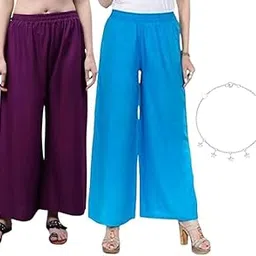 ayublossom herbals LOOKLINE Women's Palazzo Trousers Rayon Casual Black (Free Size 28-36 inches Waist)-picture-16