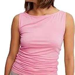 sightbomb SKIMS Ultra Soft Microfiber OH SO Soft Boat Neck Sleeveless Ruched SOFTLINE Cuddle TEE Tank TOP for Women TOP-picture-36