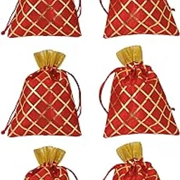 dive decor Silk Potli Bag for Women and Girls - Ladies Small Potli Bag for Parties, Weddings, and Festive Season (Pack Of 6, Red)-picture-54