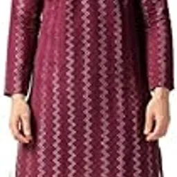 kisah Men's Kurta Dhoti Set, Magenta Cotton, Embellished Regular Fit Mandarin Collar Long Sleeves-picture-24