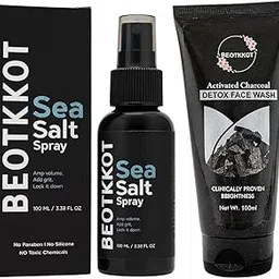 BEOTKKOT Sea Salt Spray (100ml) & Activated Charcoal Detox Face Wash (100ml) Combo | Textured Volume Hair Spray + Deep Cleansing Face Wash For Acne Oily Skin|Removes Pollution, Dirt Dust | No Paraben, No Silicone, Daily Use for Men-image-43