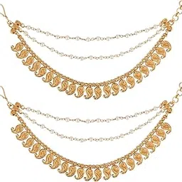 i jewels Gold Plated Traditional Pearl Layered Hair Chain/Ear chain Accessories with Hook for Women (E3216FL)-picture-28