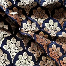 Navyas Fashion Premium Brocade Fabric for Ethnic Wear, Blouse Piece, Upholstery & Craft, Rich Banarasi Jacquard Material with Floral & Paisley Motifs. (Width 44 Inches) (Black, 1 Meter)-image-19