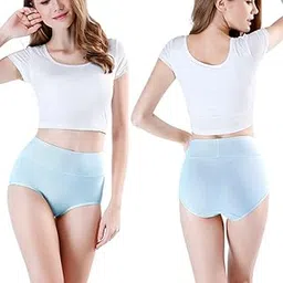 Women's Cotton PN-049 Fitted Bikini Style Underwear | Women Thong High Waist Panty | Low Rise Sexy Solid Hipster Lingerie high Waist Panties | 100% Super Cotton(Light Blue).-picture-39