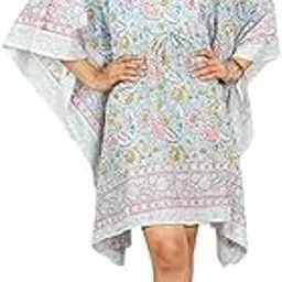Semi Sheer Transparency Pure Cotton Women Stylish Hand Block Print Short Length Kaftan, Night Wear, Loungewear, Night Dress, Casual Wear-02-image-6