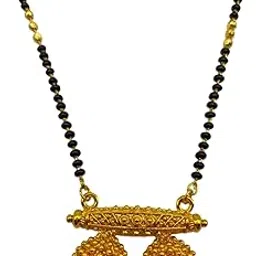 Long Mangalsutra Designs Gold Vati Pendant Single Line Gold & Black Beads Chain Stylish New Gold Plated Necklace Simple Mangalsutra Maharashtrian Tanmaniya Designs For Women (33 Inches)-image-84