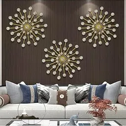 ZOVE Set of 3 Silver Metal Jeweled Wall Art - Sun Burst Rhinestone Wall Hanging for Elegant Home Decor (13.5 x 13.5 inch)-picture-18