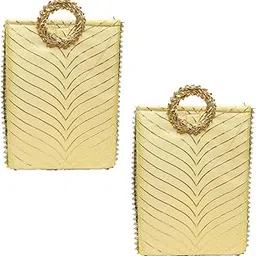 dulhan 2 Pc Elegant Flowrence Yellow Ring Handle Potli Bag for Women | Gota Embroidered Bangle Potli | Premium Silk Purple Potli Bag for Return Gifts, Weddings, Ethnic Events & Festivals | 8x11 inch Pouch image 1