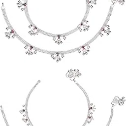 aanyacentric Pack of 2 Pair Indian Traditional Ethnic White Metal Anklet Silver Leg Bracelet For Women Payal Girls Kolusu-picture-14