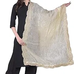 a r silk Women's Off White Gold Zari Work Embroidered Fancy Dupatta(ARS0981)-picture-24