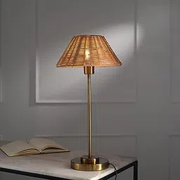 FIG Living Natural Rattan Cane Table Lamp | Best for Living Room, Bedside, Study Room, Home Office | Minimalist & Modern Design Night Lamp | Bulb not Included | 2.5 MTS Corded Cable with On/Off Switch image 1