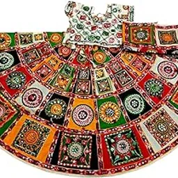 Premium Ghaghra Choli With Dupatta for Girls/Women, Ethnic Gujarati Style Cotton Rayon Long Skirt Lehenga-image-0