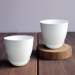 10 Inch Amrold White Planter Pot with Drainage Support Saucer | Indoor & Outdoor Plants Pot for Balcony, Garden & Home Use | Durable Decorative Planter | Pack of 2-picture-22