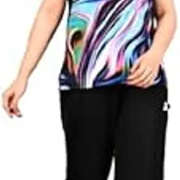 pink grapes Stylish Women's Purple Swimwear, Abstract Print T-Shirt with Black Capri Pants, Casual Sportswear-picture-15