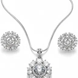 opus aurum Celestial Bloom Diamond CZ Pendant Set for Women | Premium Necklace with Matching Earrings | Elegant Artificial Jewelry for Weddings, Parties & Everyday Purpose-picture-28