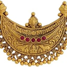 kushal's Ruby Oxidised Gold Plated Ethnic 92.5 Pure Silver Temple Pendant - 418097-picture-34