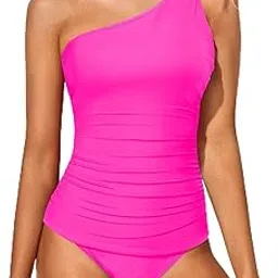 Two Piece Swimsuits for Women Tummy Control Bathing Suit One Shoulder Tankini Top with Bikini Bottoms-image-65