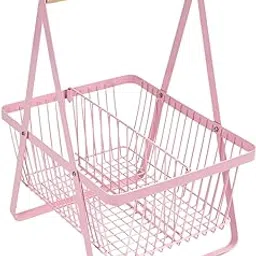 Merishopp Fruit Basket with Wooden Handle Fruit and Vegetable Basket Kitchen for Table Pink-picture-40