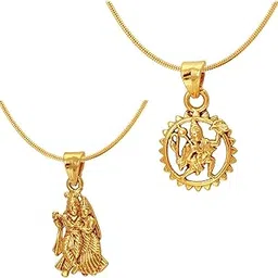 mahi Gold Plated Combo of Two Radha-Krishna & Hanuman Unisex God Pendants CO1104595G-picture-45