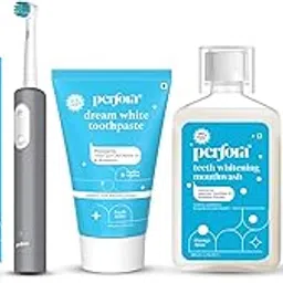 Perfora Teeth Whitening Combo | Oscillating Toothbrush Limitless Grey, Dream White Toothpaste, Teeth Whitening Powder 50gm, Teeth Whitening Mouthwash 200ml & Strips - 14 Treatment | Enamel-Safe & Sensitivity-Free Oral Care Formula For Tooth Stain Removal | Pack Of 5-picture-60