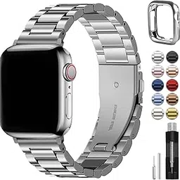 Fullmosa Compatible Apple Watch Band 38mm 40mm 41mm, Stainless Steel iWatch Band with Case for Apple Watch SE3/2/1 Series 9/8/7/6/5/4/3/2/1, 38mm 40mm 41mm Silver (Watch not Included)-image-22