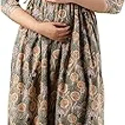 vivan enterprises Vivan Feeding Kurti for Women | Cotton Maternity Kurti with Hidden Zippers | Soft Nursing Dress for Pregnancy & Postpartum | Printed Nightwear for New Moms image 1